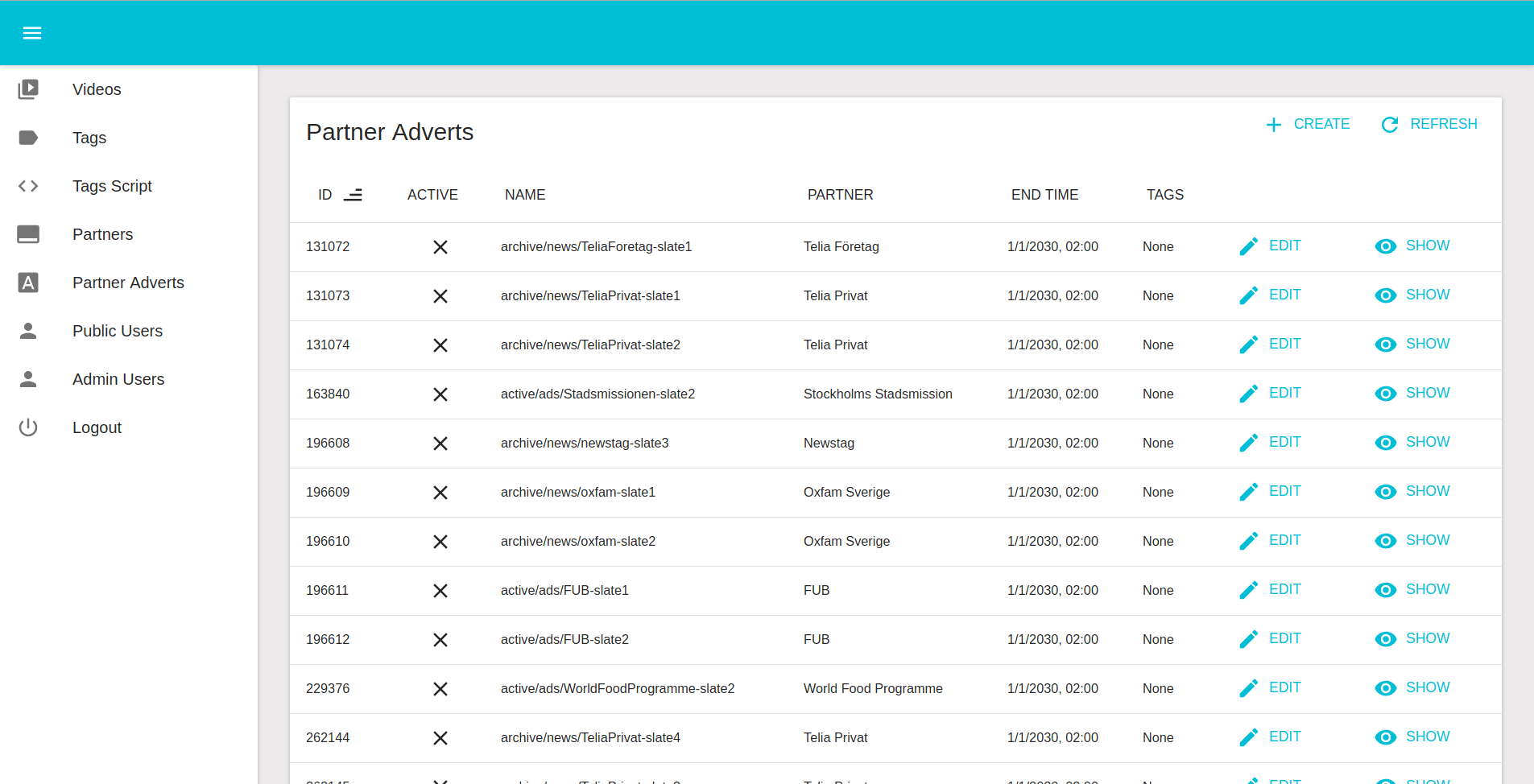 Admin Partners Grid